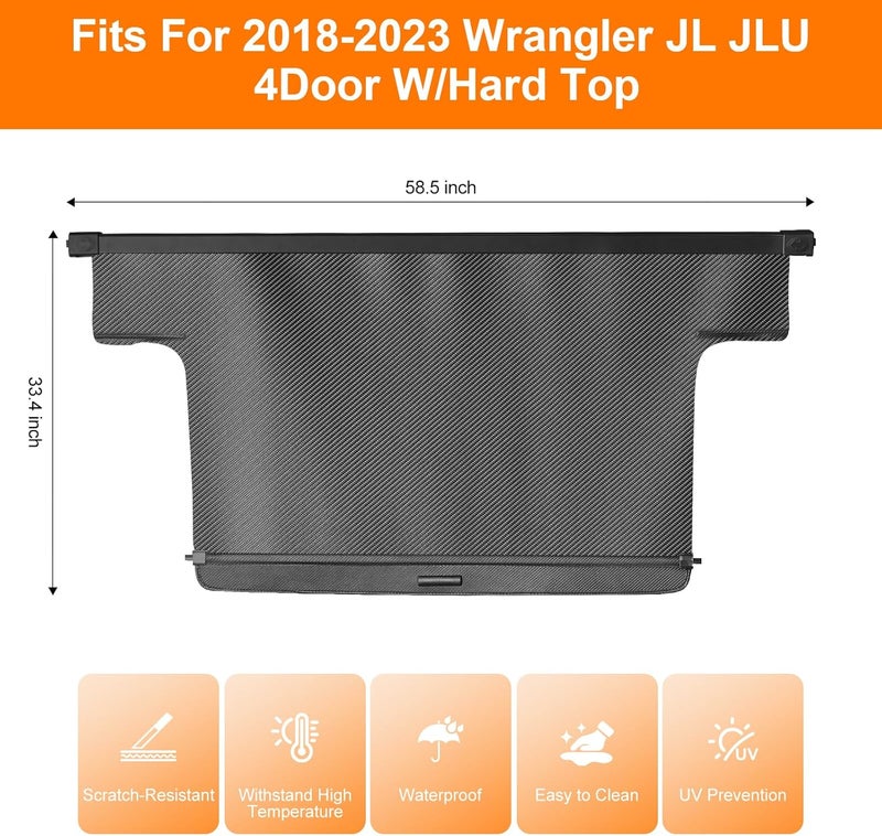 BIGACOVER Cargo Cover for Wrangler JL JLU 4 Door/Hard Top 2018-2023 Retractable Rear Trunk Security Cover Shield Shade (Not for 4XE & Soft Top & Sahara JL Unlimited) - Image 2